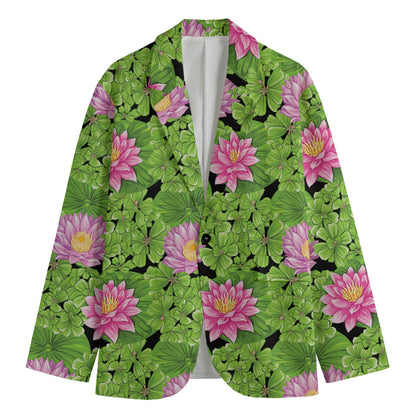 Cute Water Lily Pattern Print Men's Blazer