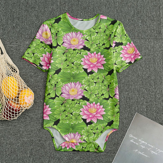 Cute Water Lily Pattern Print Men's Bodysuit