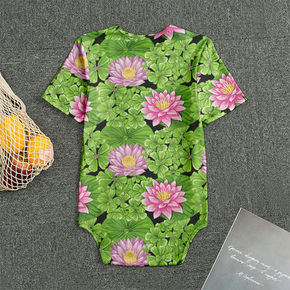 Cute Water Lily Pattern Print Men's Bodysuit
