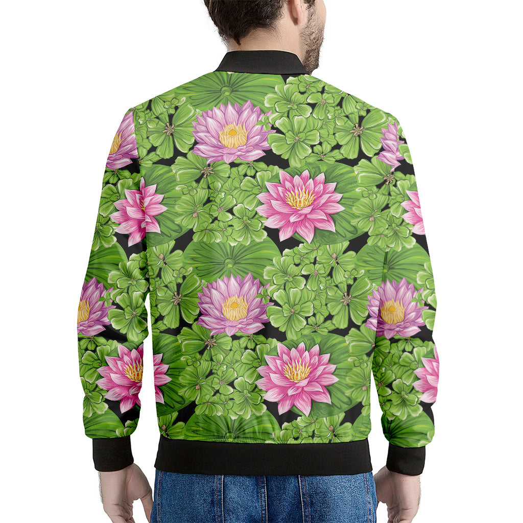 Cute Water Lily Pattern Print Men's Bomber Jacket