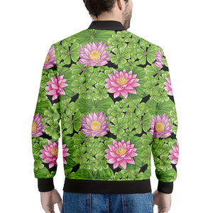 Cute Water Lily Pattern Print Men's Bomber Jacket