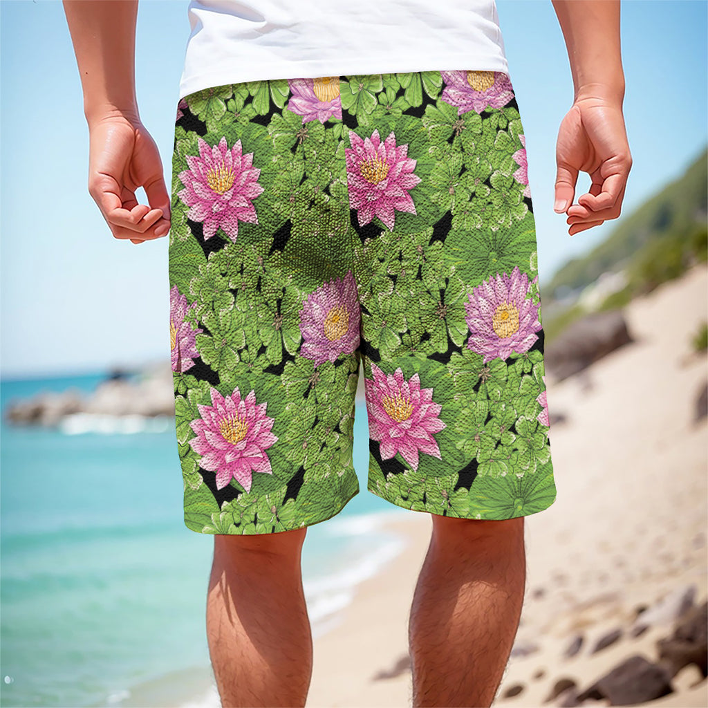 Cute Water Lily Pattern Print Men's Cargo Shorts