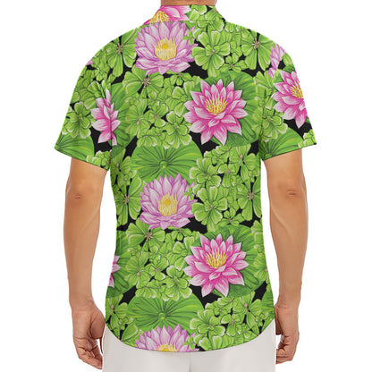 Cute Water Lily Pattern Print Men's Deep V-Neck Shirt