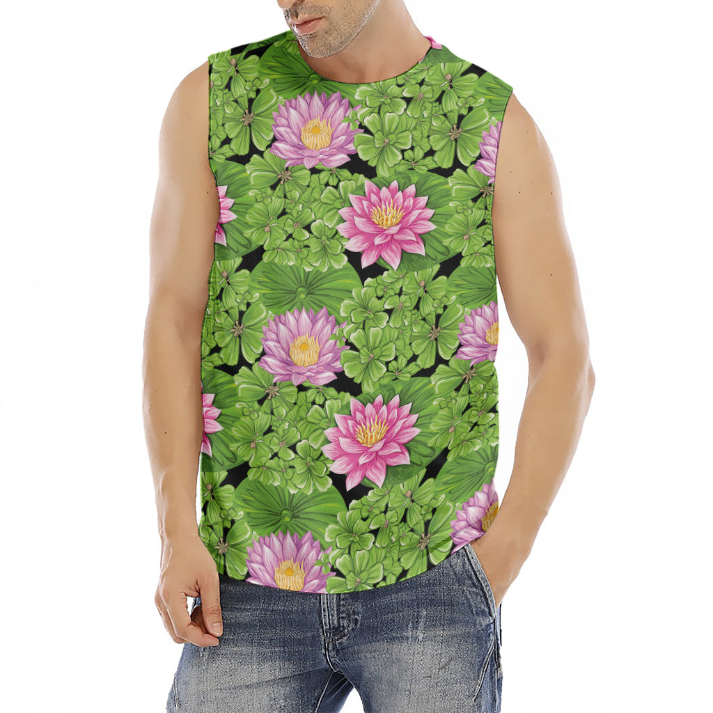 Cute Water Lily Pattern Print Men's Fitness Tank Top