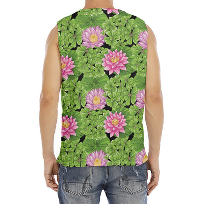 Cute Water Lily Pattern Print Men's Fitness Tank Top
