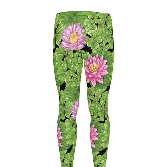 Cute Water Lily Pattern Print Men's leggings
