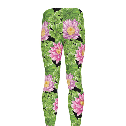 Cute Water Lily Pattern Print Men's leggings