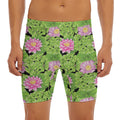 Cute Water Lily Pattern Print Men's Long Boxer Briefs