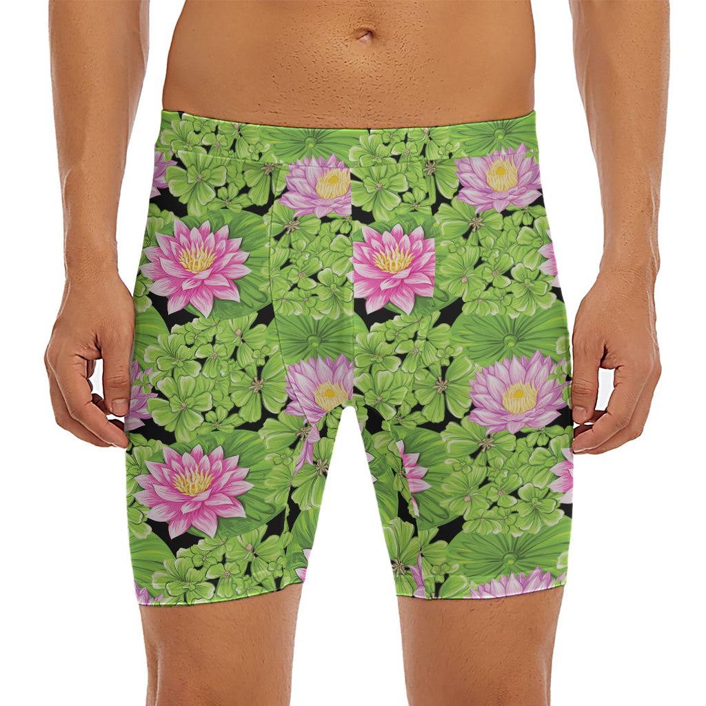 Cute Water Lily Pattern Print Men's Long Boxer Briefs