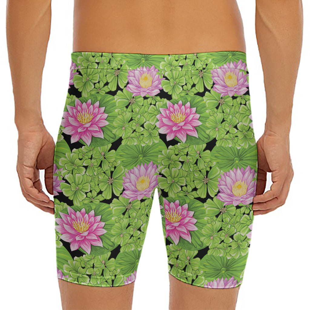 Cute Water Lily Pattern Print Men's Long Boxer Briefs
