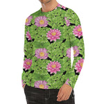 Cute Water Lily Pattern Print Men's Long Sleeve Rash Guard