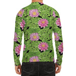Cute Water Lily Pattern Print Men's Long Sleeve Rash Guard