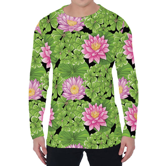 Cute Water Lily Pattern Print Men's Long Sleeve T-Shirt
