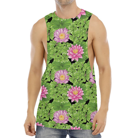 Cute Water Lily Pattern Print Men's Muscle Tank Top