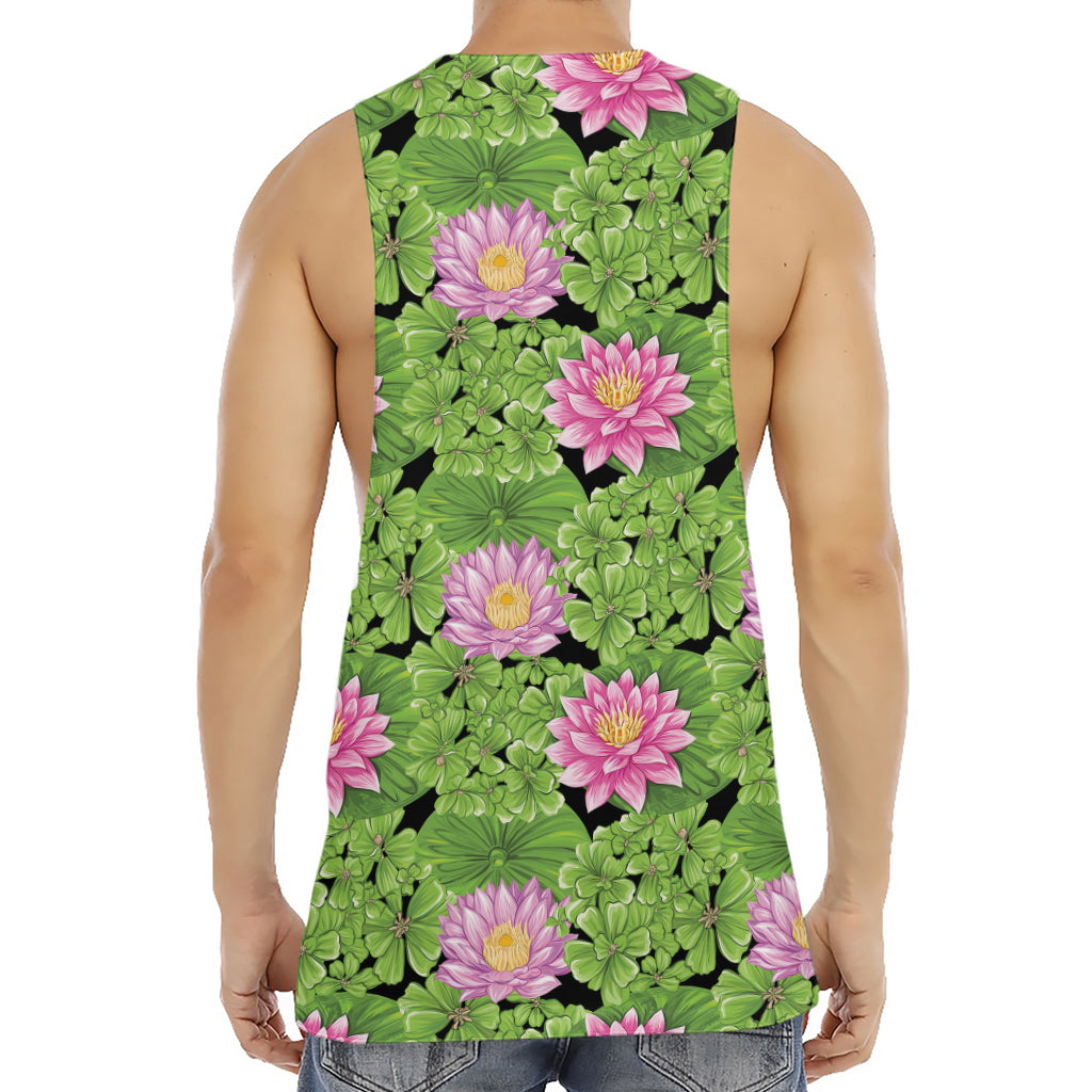 Cute Water Lily Pattern Print Men's Muscle Tank Top