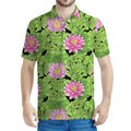 Cute Water Lily Pattern Print Men's Polo Shirt