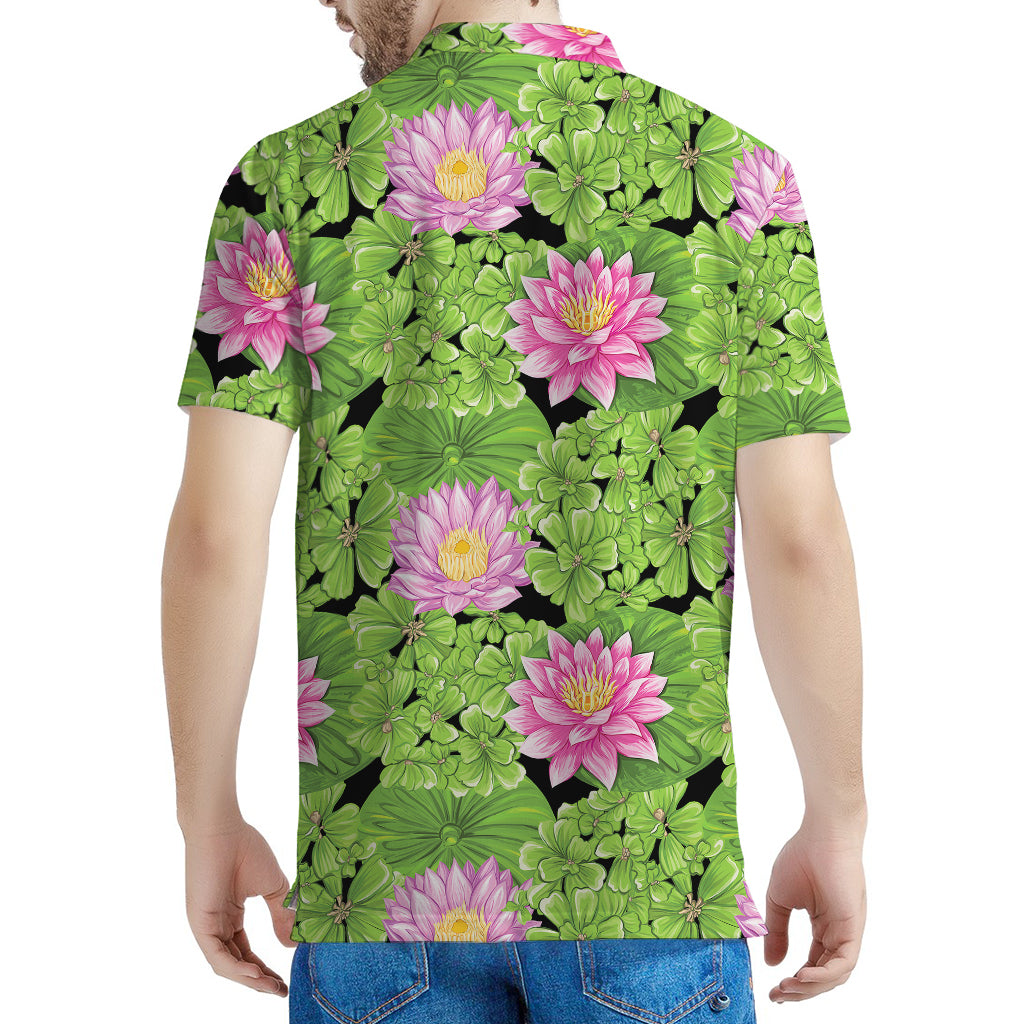 Cute Water Lily Pattern Print Men's Polo Shirt