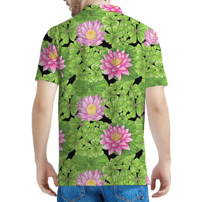 Cute Water Lily Pattern Print Men's Polo Shirt