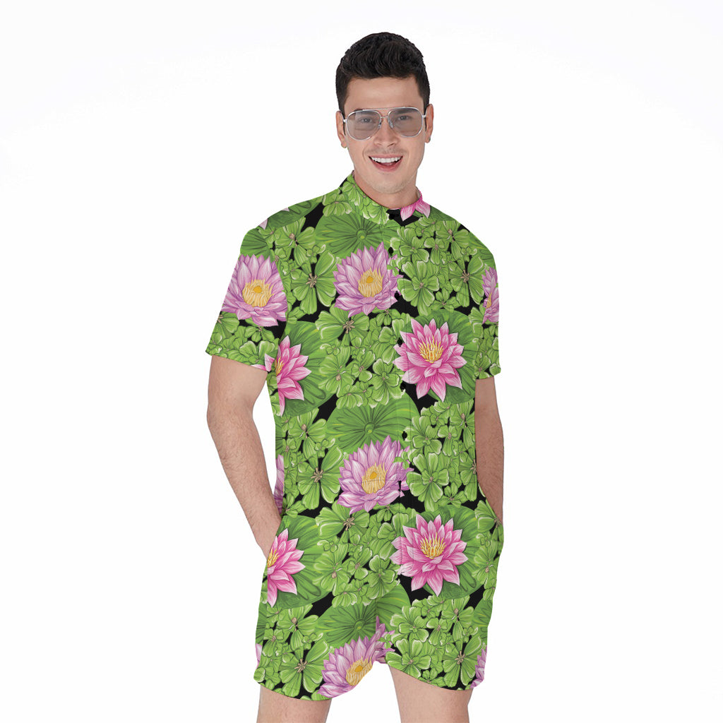 Cute Water Lily Pattern Print Men's Rompers