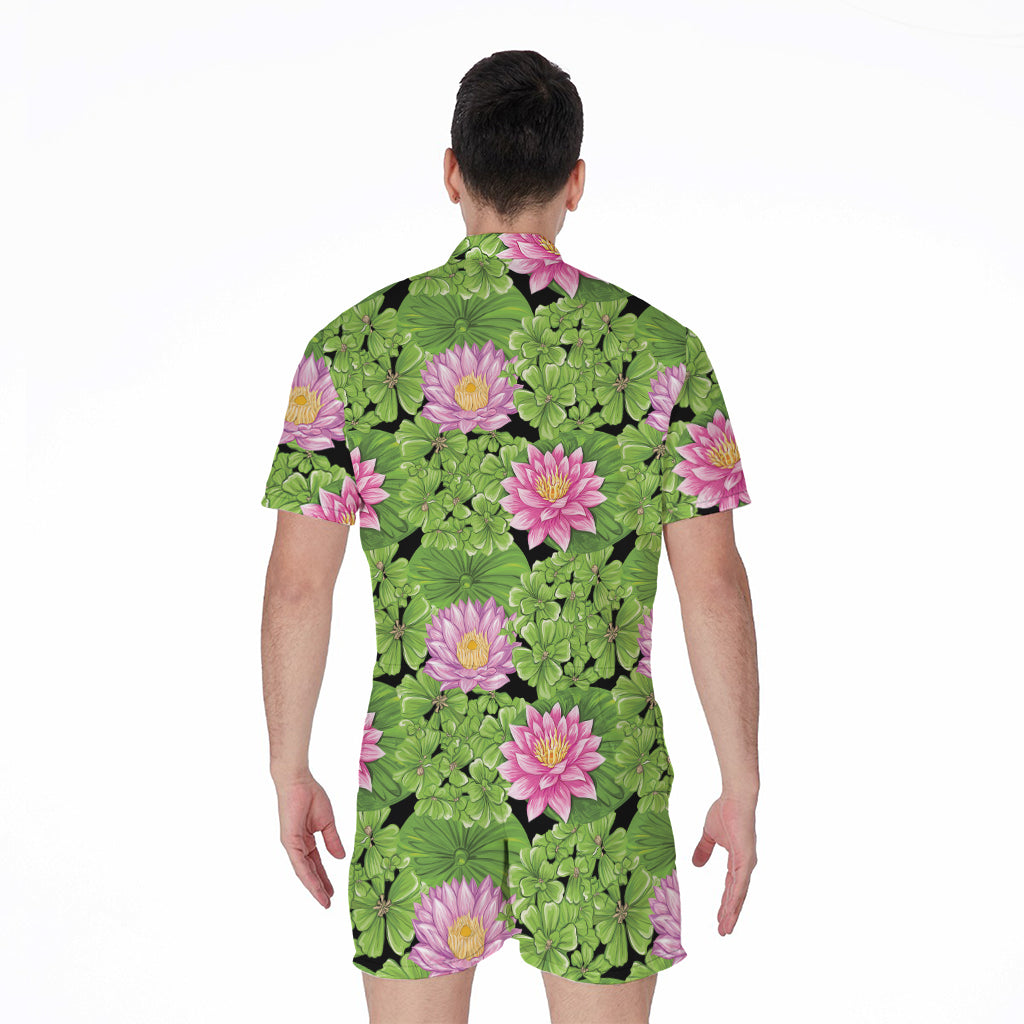 Cute Water Lily Pattern Print Men's Rompers