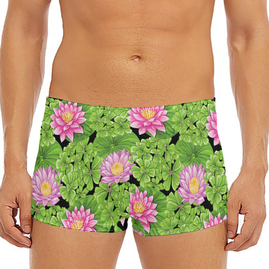 Cute Water Lily Pattern Print Men's Short Boxer Briefs