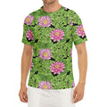 Cute Water Lily Pattern Print Men's Short Sleeve Rash Guard