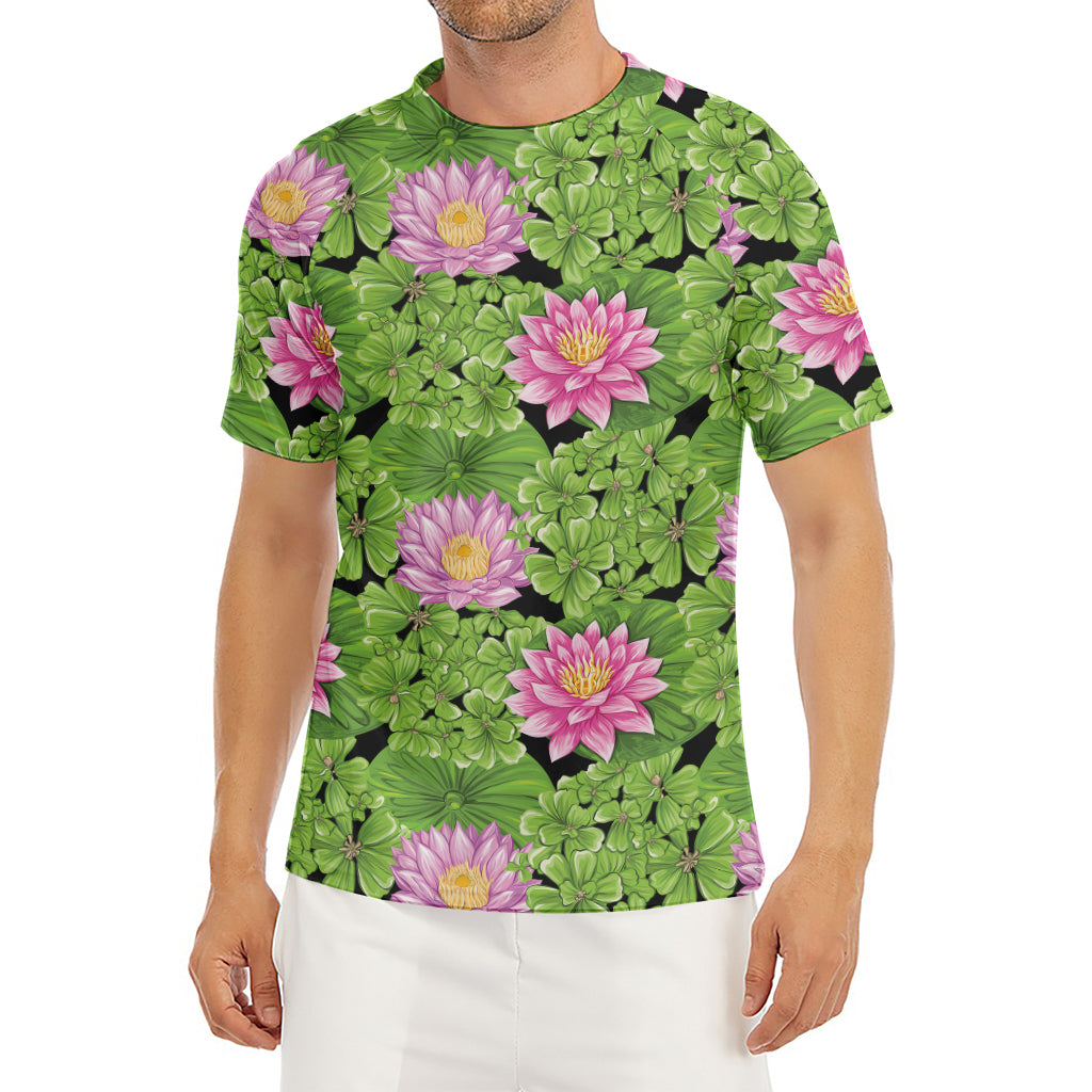 Cute Water Lily Pattern Print Men's Short Sleeve Rash Guard