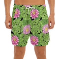 Cute Water Lily Pattern Print Men's Split Running Shorts
