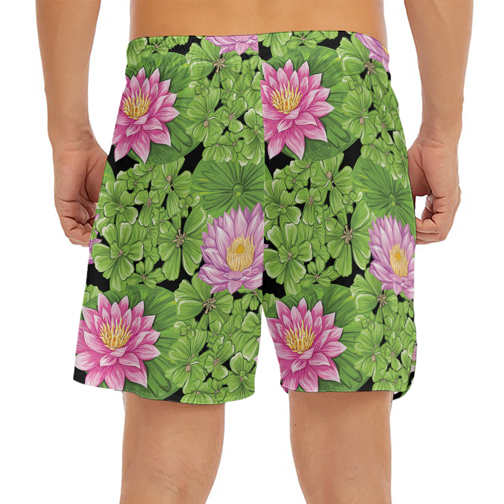 Cute Water Lily Pattern Print Men's Split Running Shorts