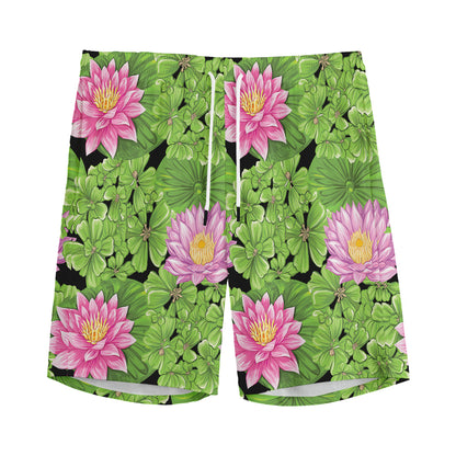 Cute Water Lily Pattern Print Men's Sports Shorts