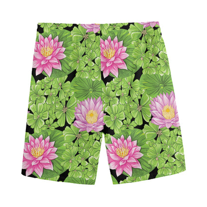 Cute Water Lily Pattern Print Men's Sports Shorts