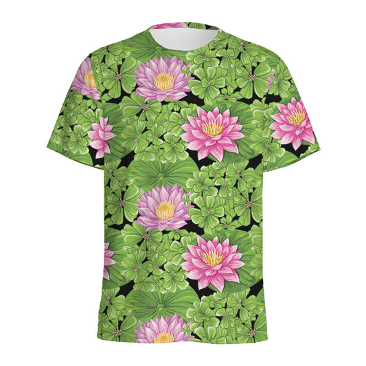 Cute Water Lily Pattern Print Men's Sports T-Shirt