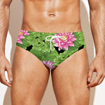 Cute Water Lily Pattern Print Men's Swim Briefs