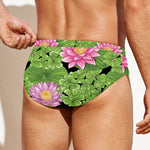 Cute Water Lily Pattern Print Men's Swim Briefs