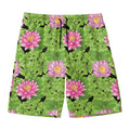 Cute Water Lily Pattern Print Men's Swim Trunks