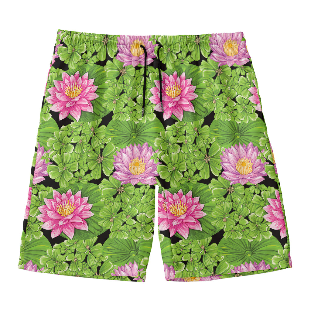 Cute Water Lily Pattern Print Men's Swim Trunks