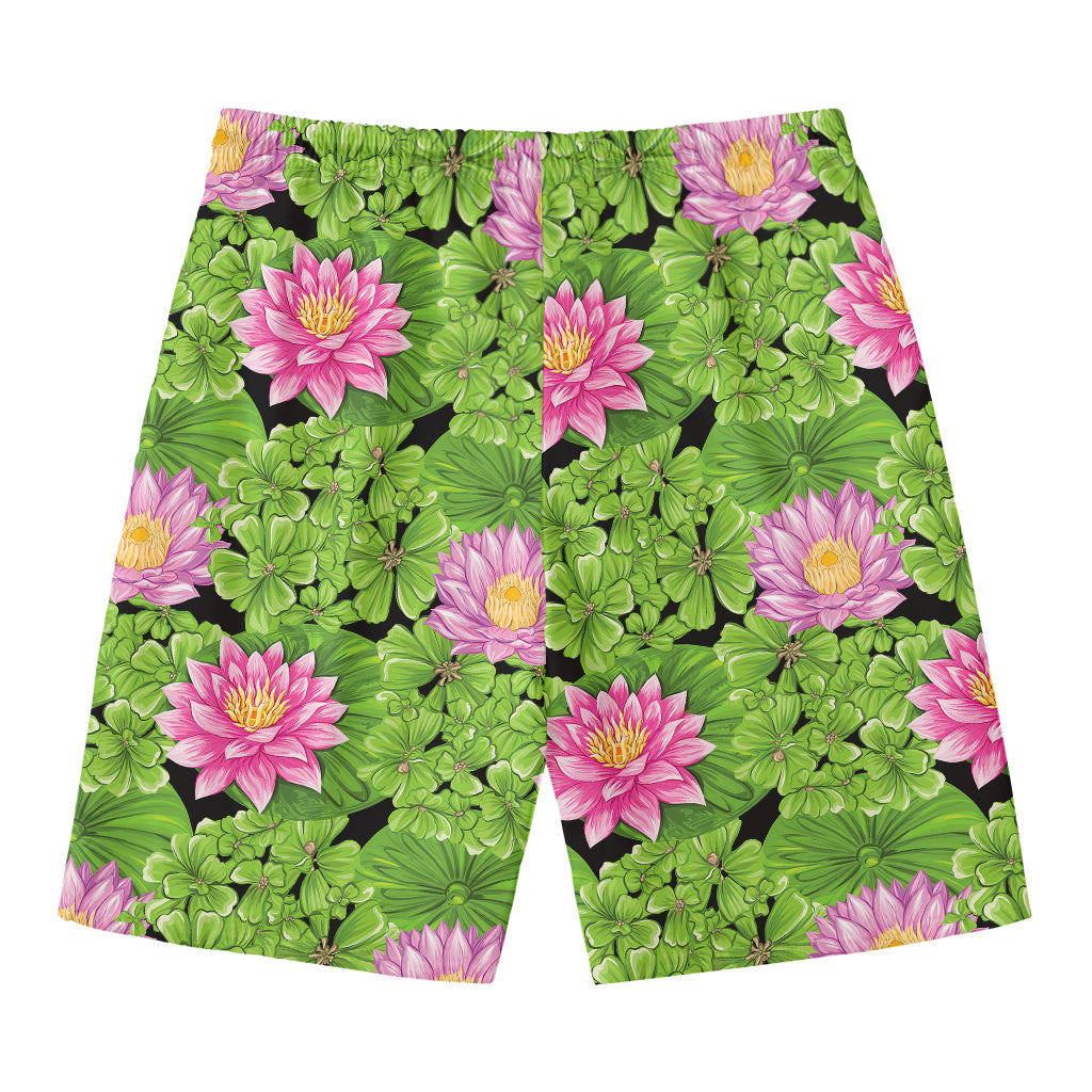 Cute Water Lily Pattern Print Men's Swim Trunks