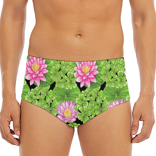 Cute Water Lily Pattern Print Men's Triangle Swim Briefs