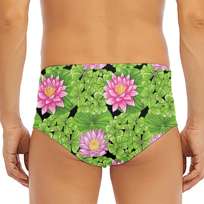 Cute Water Lily Pattern Print Men's Triangle Swim Briefs