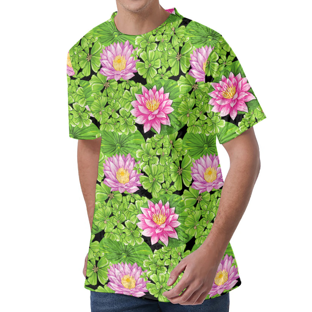 Cute Water Lily Pattern Print Men's Velvet T-Shirt