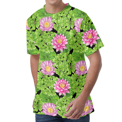 Cute Water Lily Pattern Print Men's Velvet T-Shirt