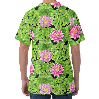 Cute Water Lily Pattern Print Men's Velvet T-Shirt