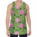 Cute Water Lily Pattern Print Men's Velvet Tank Top