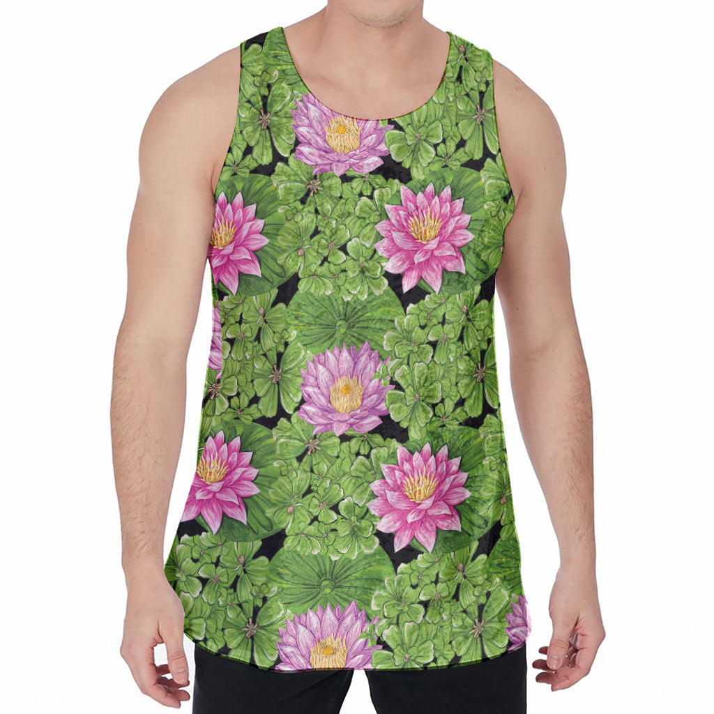 Cute Water Lily Pattern Print Men's Velvet Tank Top