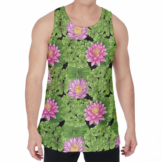 Cute Water Lily Pattern Print Men's Velvet Tank Top