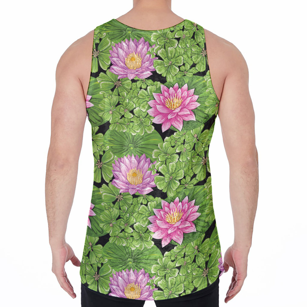 Cute Water Lily Pattern Print Men's Velvet Tank Top