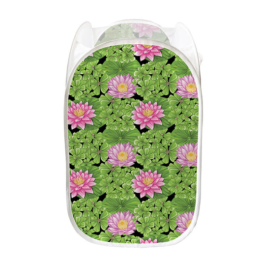 Cute Water Lily Pattern Print Mesh Laundry Hamper