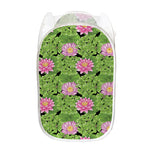 Cute Water Lily Pattern Print Mesh Laundry Hamper
