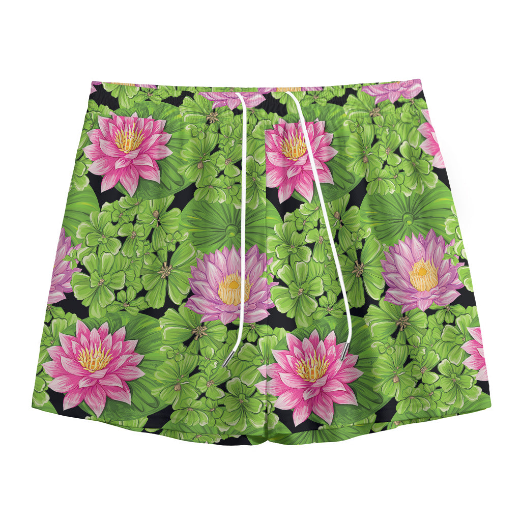 Cute Water Lily Pattern Print Mesh Shorts