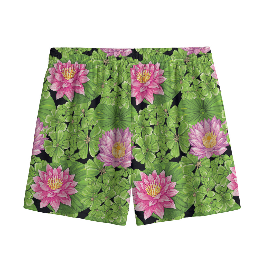Cute Water Lily Pattern Print Mesh Shorts